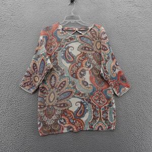 Chicos Paisley Floral Tunic Sweater Size 2 US Large Multicolor Women Back Cutout